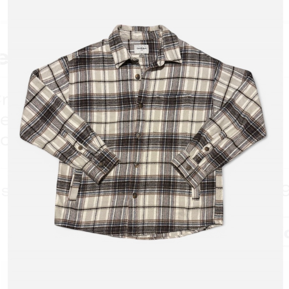 Men'sPlaid Flannel Shirt w/Pockets- Brown and Cream